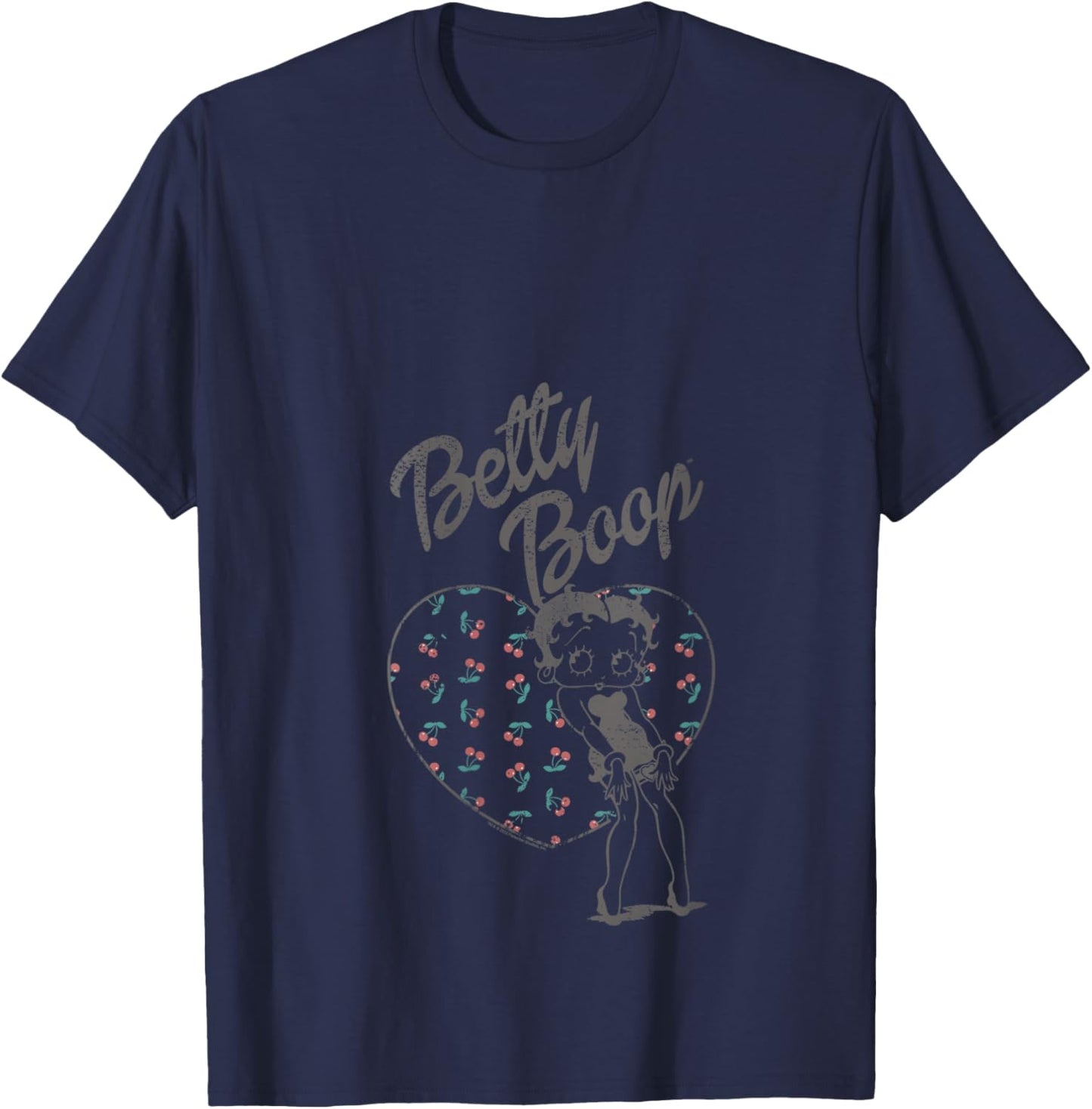Betty Boop Vintage Cherries Heart Portrait V-Neck T-Shirt - T-Shirt | Navy