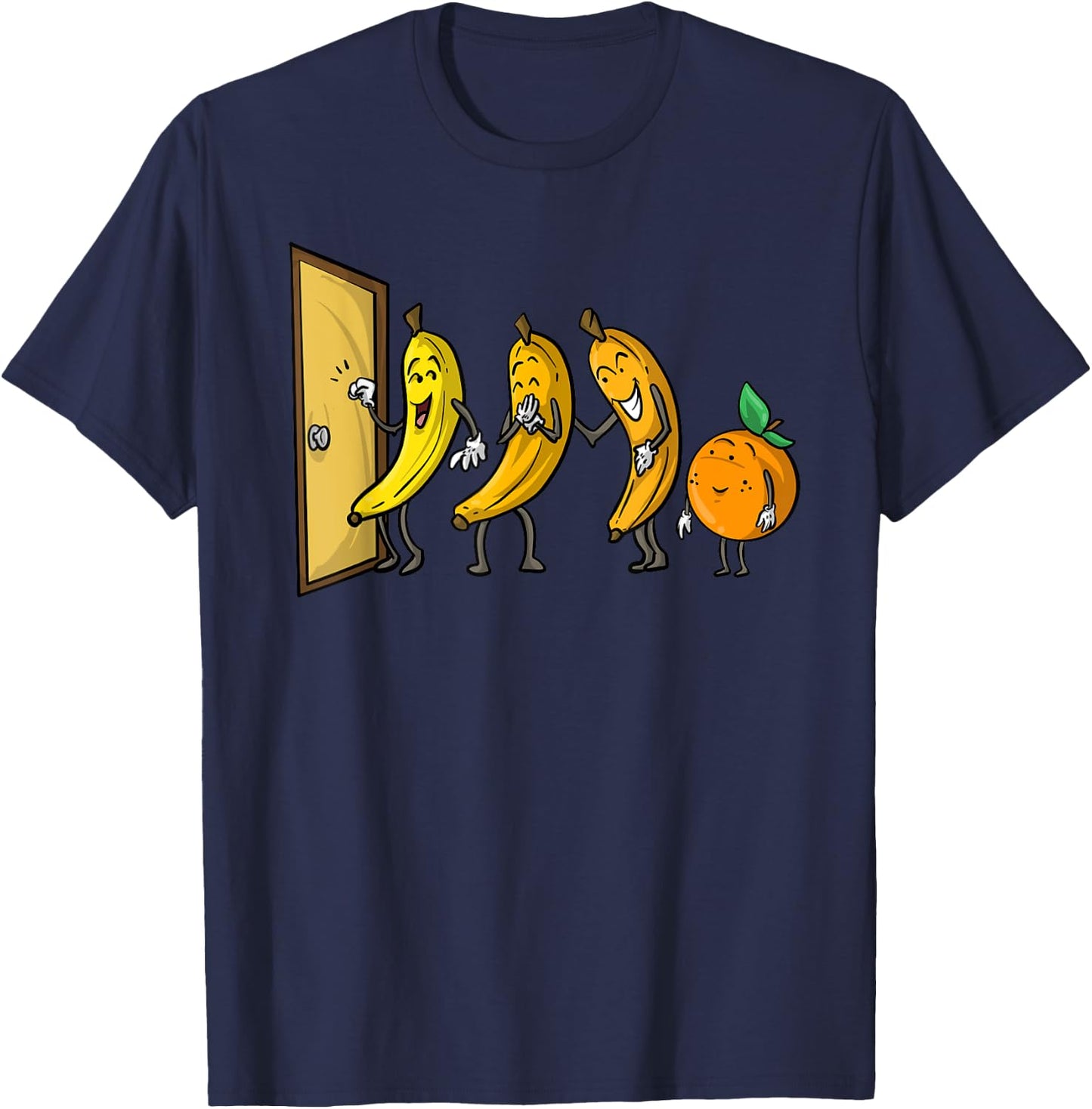 Funny Knock Knock 3 Bananas And Orange Cool Fruit Joke Gift T-Shirt - T-Shirt | Navy
