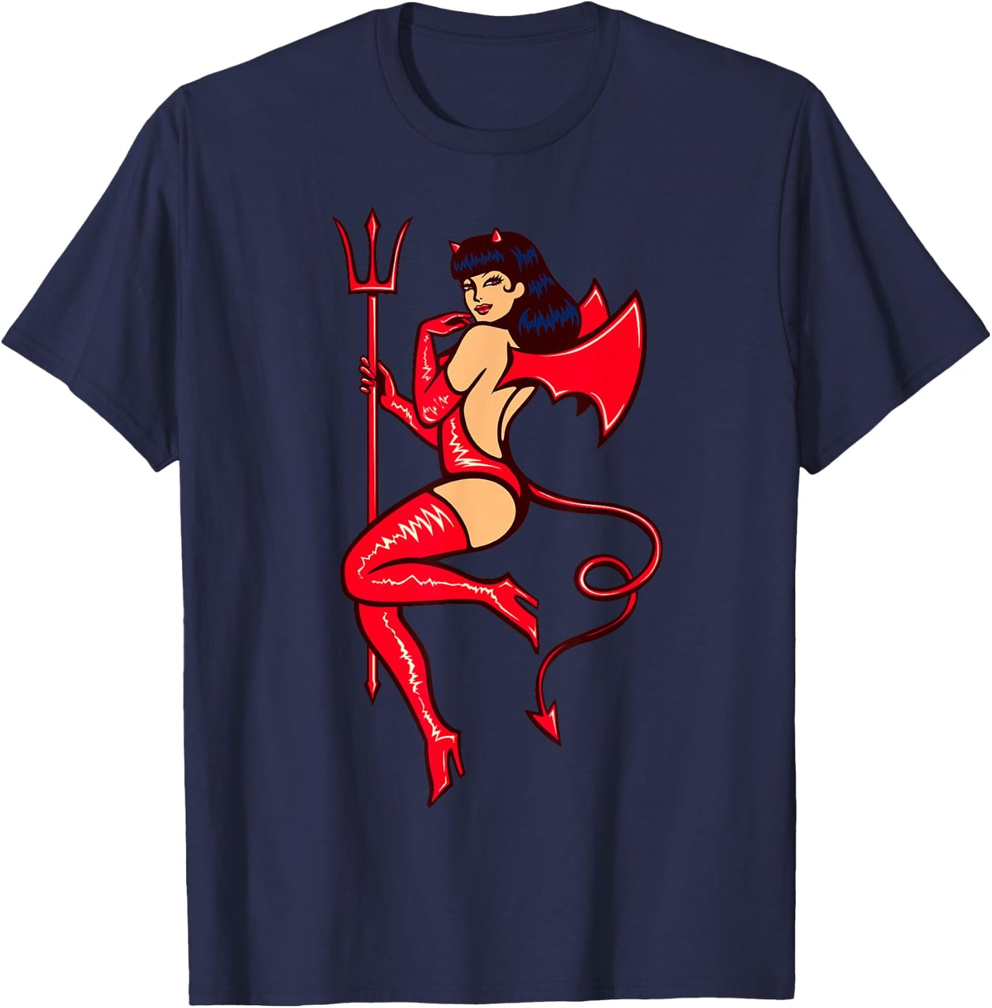 Funny Sexy Devil Girl Trick or Treat Halloween Costume T-Shirt - T-Shirt | Navy