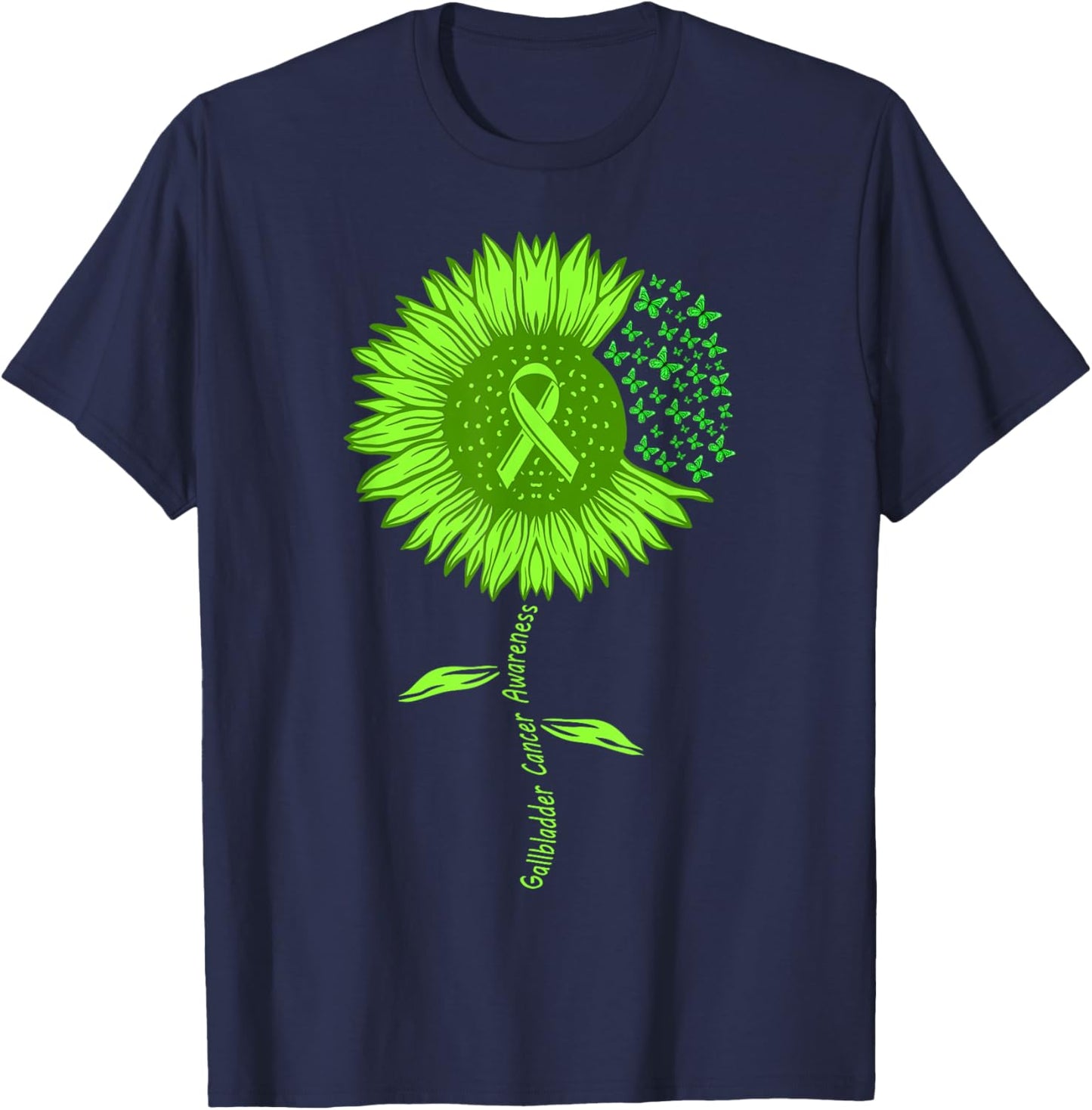 Bile Duct Gallbladder Cancer Warrior Awareness Green ribbon T-Shirt - T-Shirt | Navy