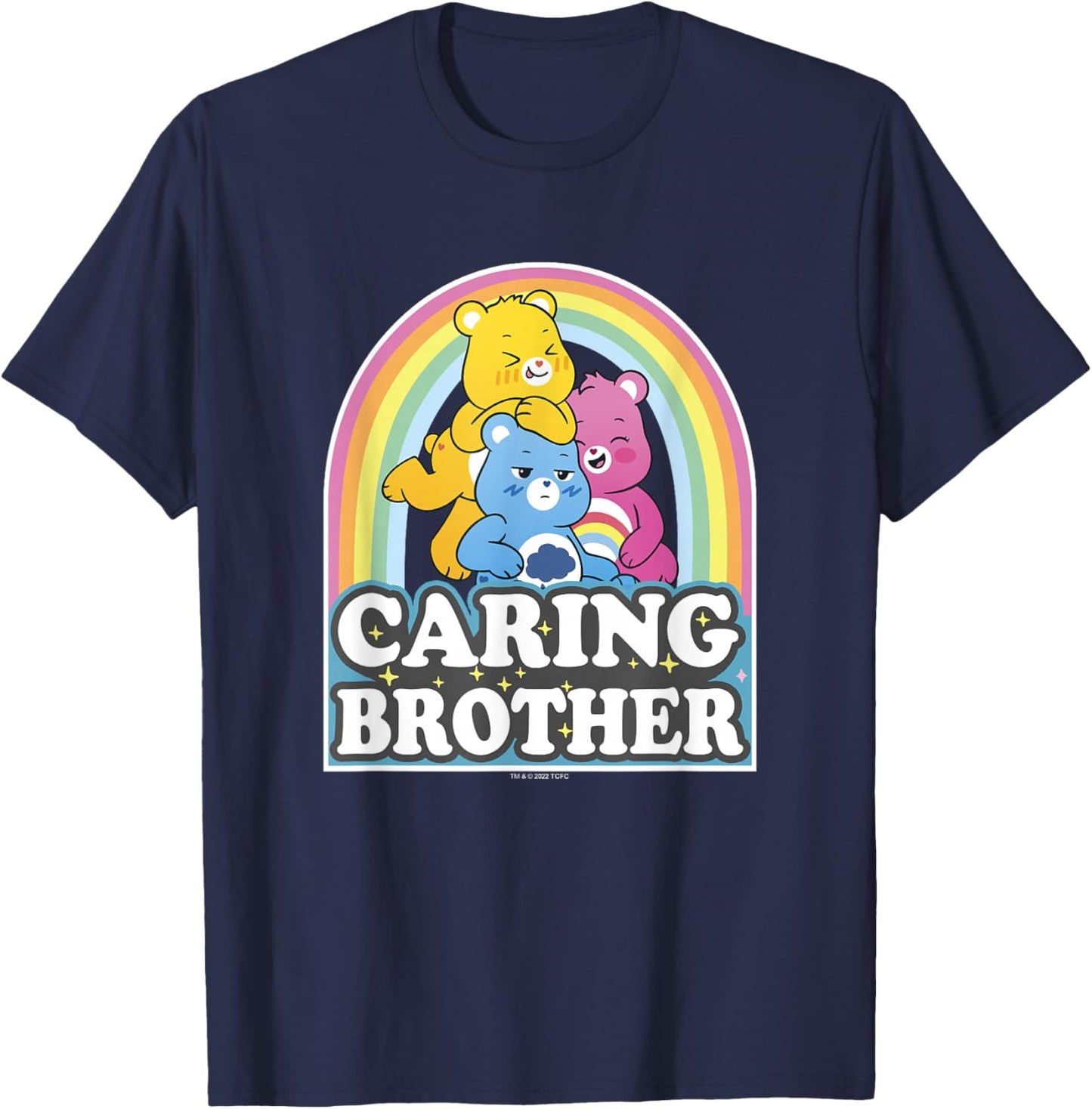 Care Bears Caring Brother Retro Rainbow Grumpy Group Shot T-Shirt - T-Shirt | Navy