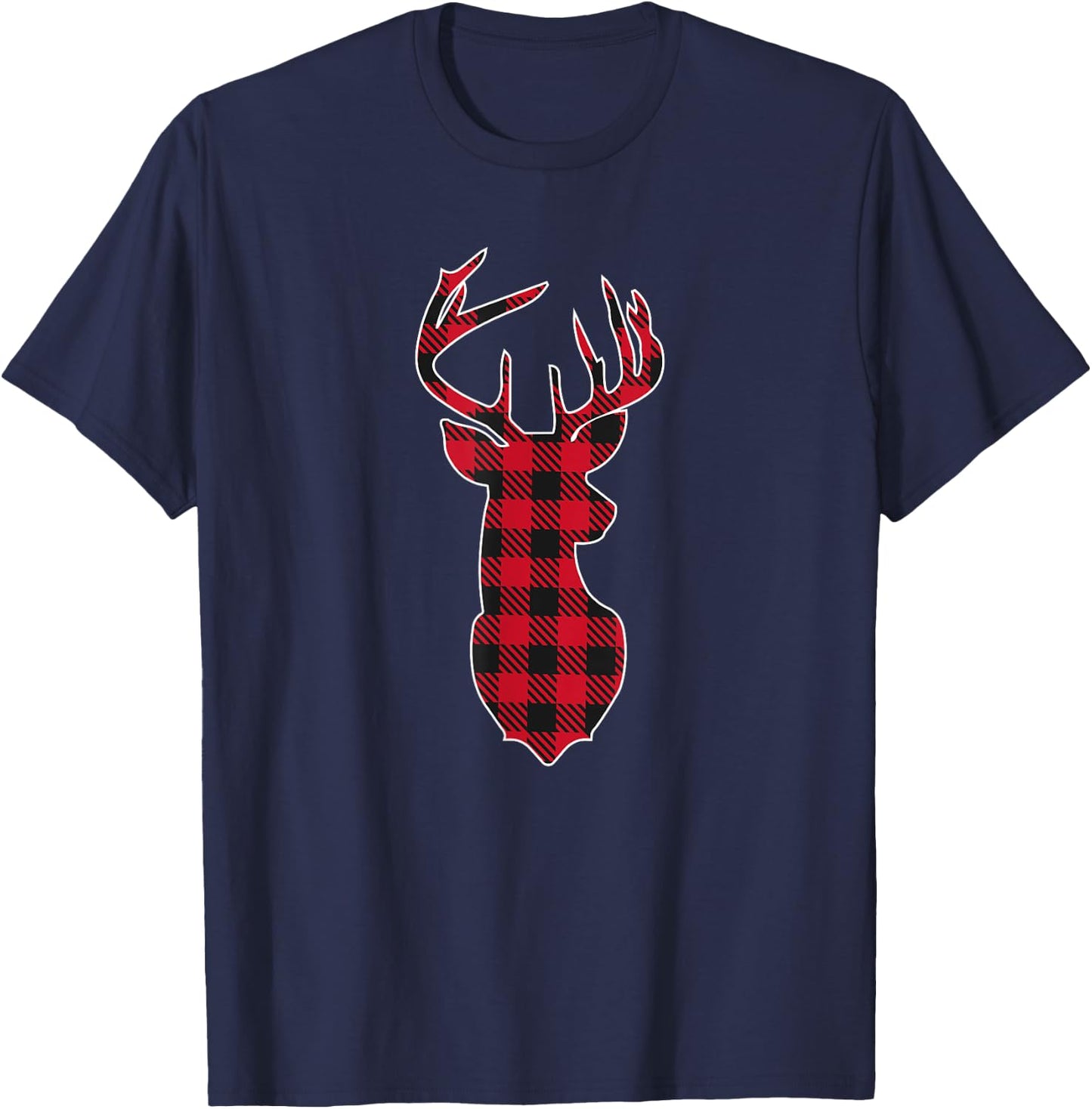Classic Red And Black Christmas Buffalo Plaid Deer Head T-Shirt - T-Shirt | Navy