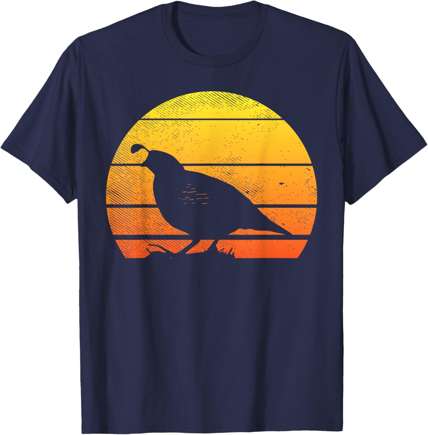 Quail Bird Sunset Retro Pheasant Hunting Bow Hunter Gift T-Shirt - T-Shirt | Navy