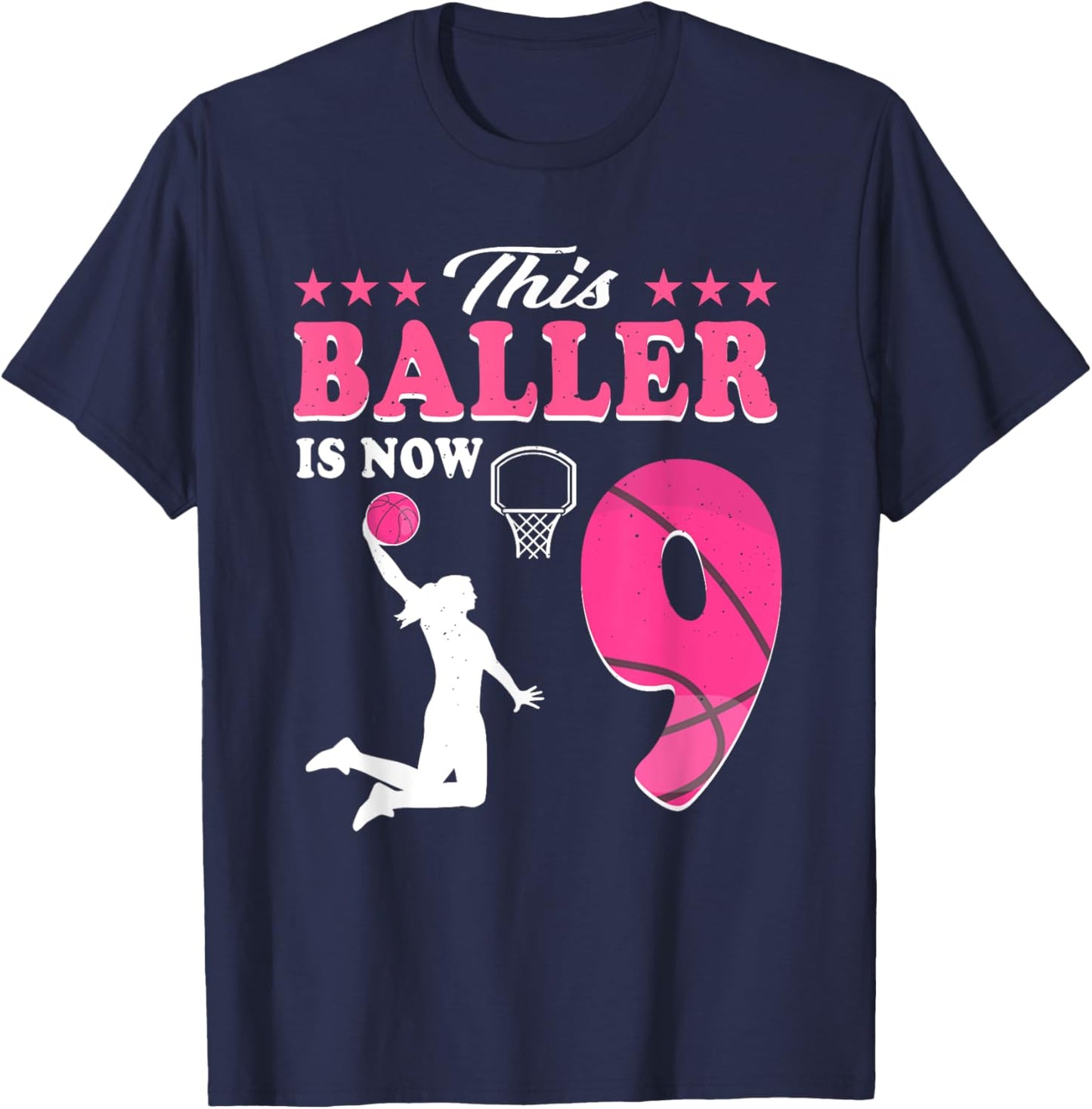 This Baller Is Now 9 Year Old Basketball 9th Birthday T-Shirt - T-Shirt | Navy