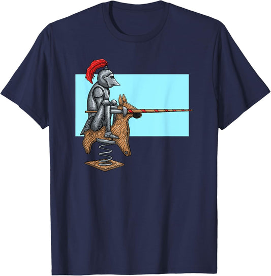 Toy medieval knight funny European on a horse in steel armor T-Shirt - T-Shirt | Navy