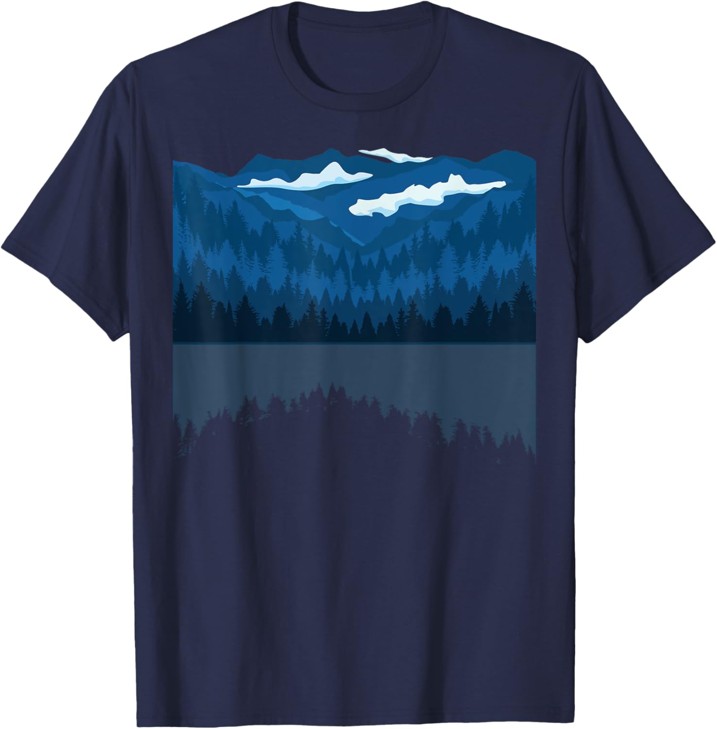 Nature Trees and Forest at mountain lake T-Shirt - T-Shirt | Navy