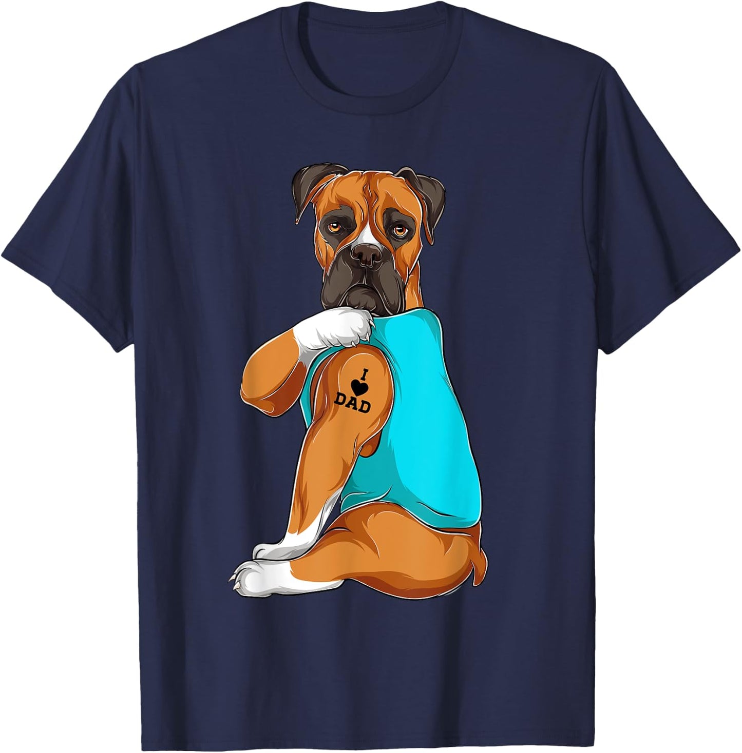 Boxer I Love Dad Tattoo Apparel, Dog Dad Gifts Dads Women T-Shirt - T-Shirt | Navy