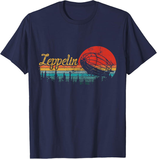Retro Zeppelin 70s Dirigible Blimp Airship Zepelin Zepplin T-Shirt - T-Shirt | Navy