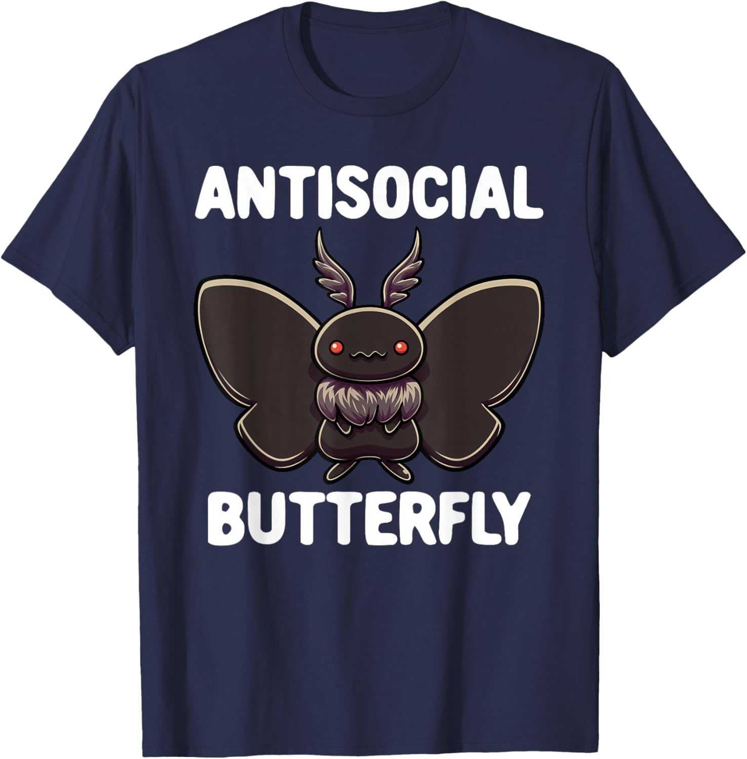 Mothman Shirt Antisocial Butterfly Introvert Cryptid T-Shirt - T-Shirt | Navy