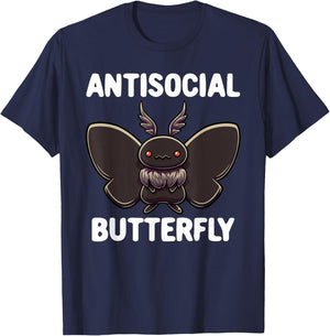 Mothman Shirt Antisocial Butterfly Introvert Cryptid T-Shirt - T-Shirt | Navy
