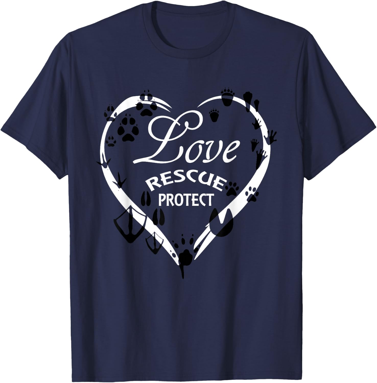 LOVE Rescue Protect Wildlife Save Animals T-Shirt - T-Shirt | Navy