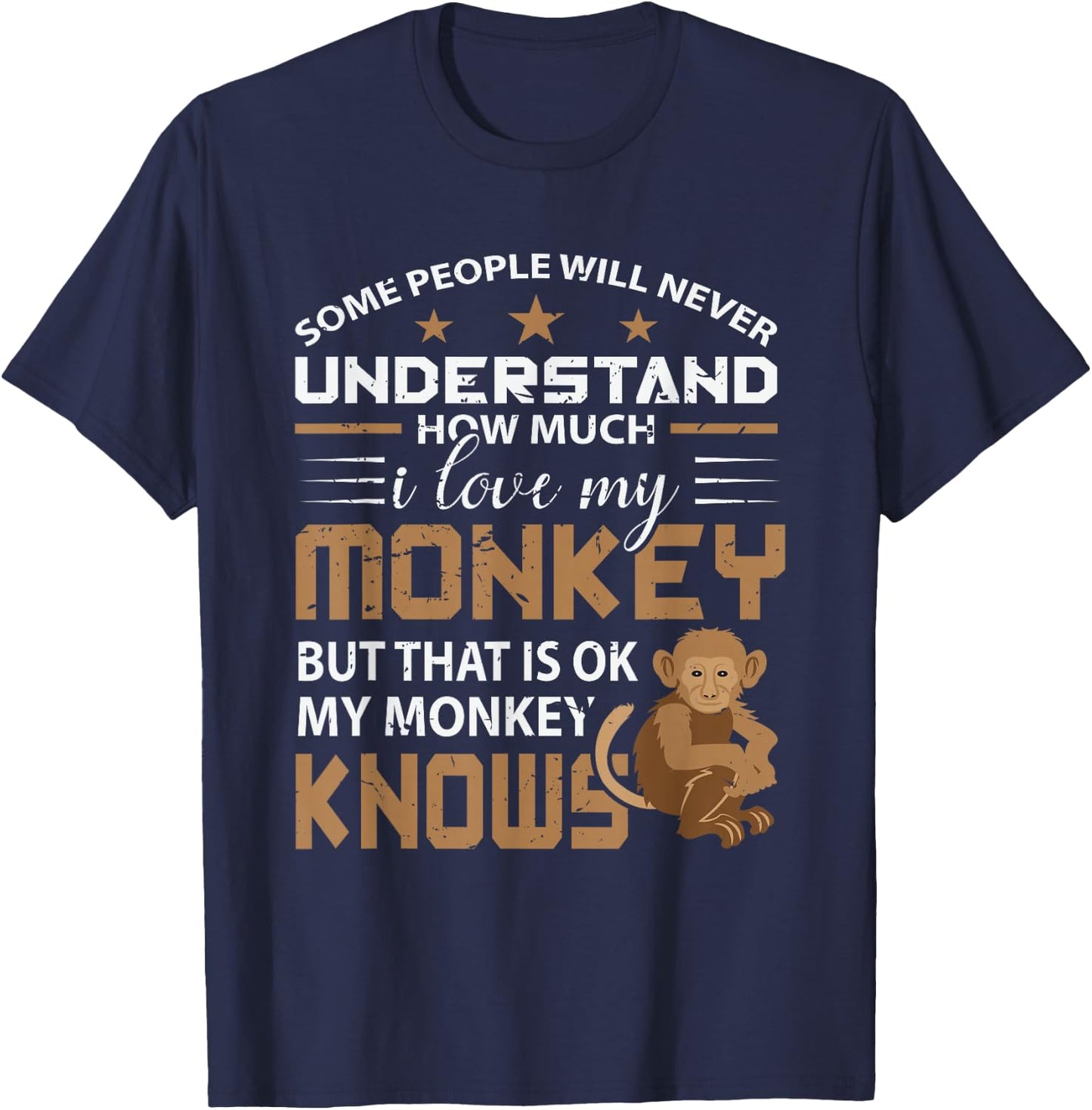 I Love My Monkey Animal Monkey Gift T-Shirt - T-Shirt | Navy