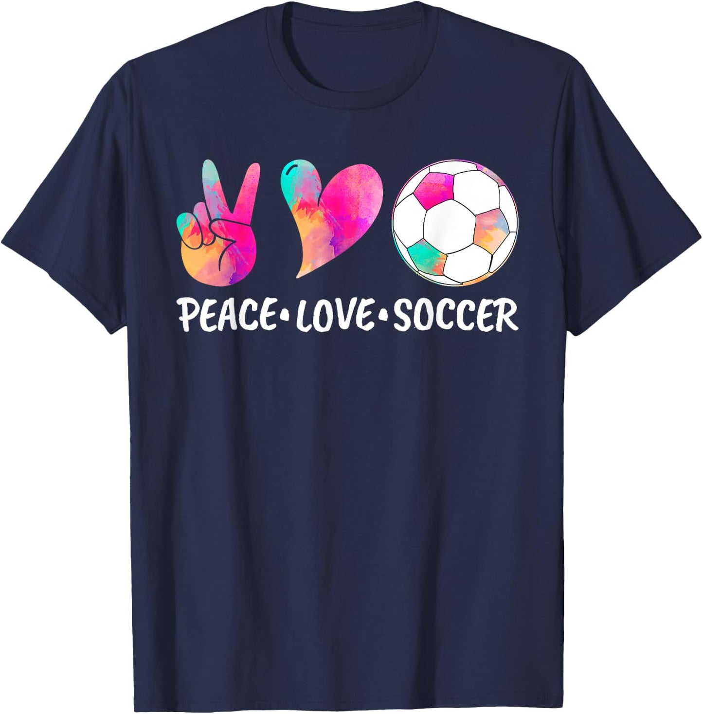Soccer & Girls, Tie Dye Peace Love Soccer T-Shirt - T-Shirt | Navy