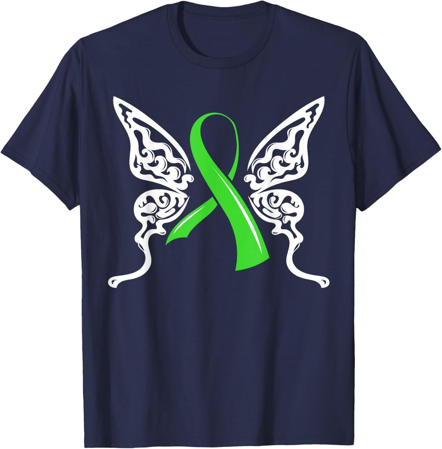 Butterfly Green Ribbon Non-Hodgkin Lymphoma Lymphocytes T-Shirt - T-Shirt | Navy