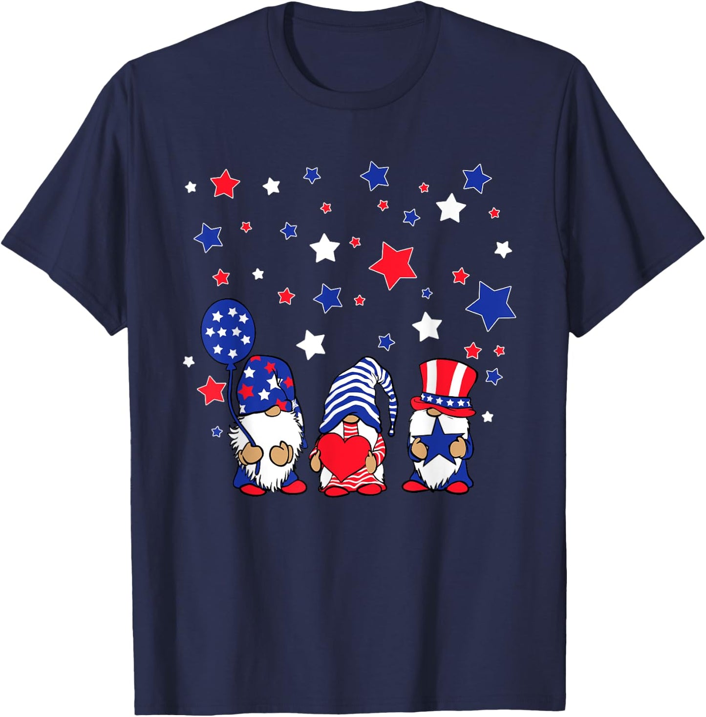 Three Gnomes 4th Of July Red White and Blue Women Men T-Shirt - T-Shirt | Navy