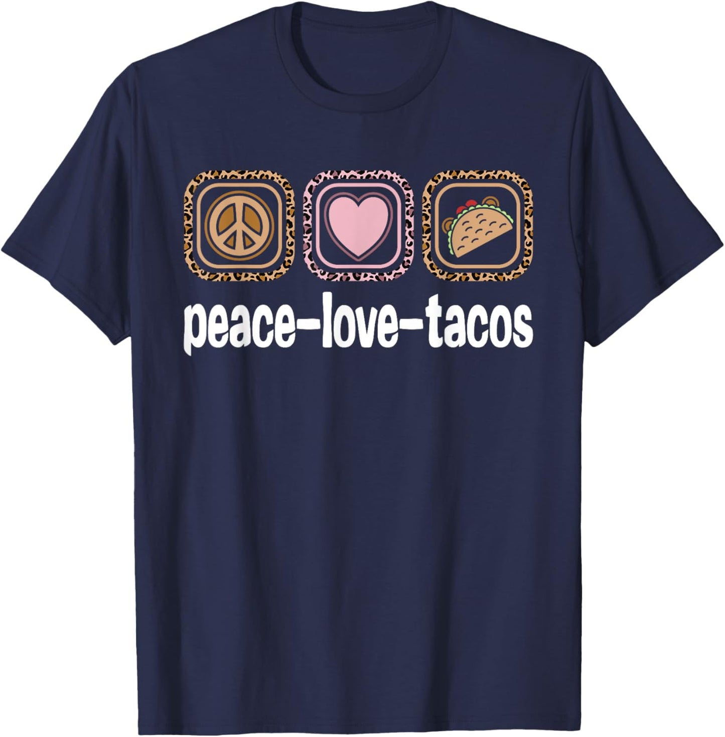 Peace Love Tacos Lover Leopard Print Women Girls Kids Taco T-Shirt - T-Shirt | Navy