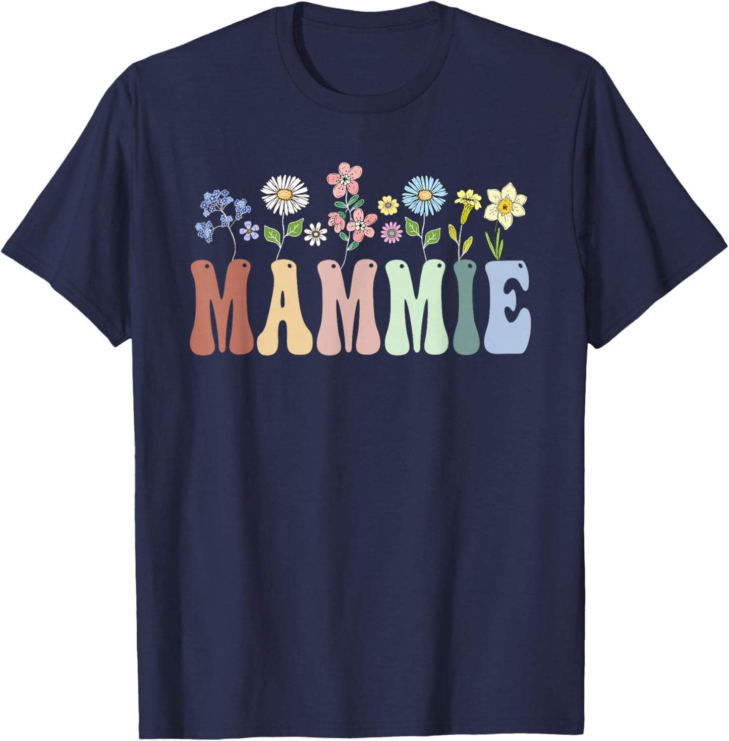 Mammie Gifts Women Wildflower Floral Design Mammie T-Shirt - T-Shirt | Navy
