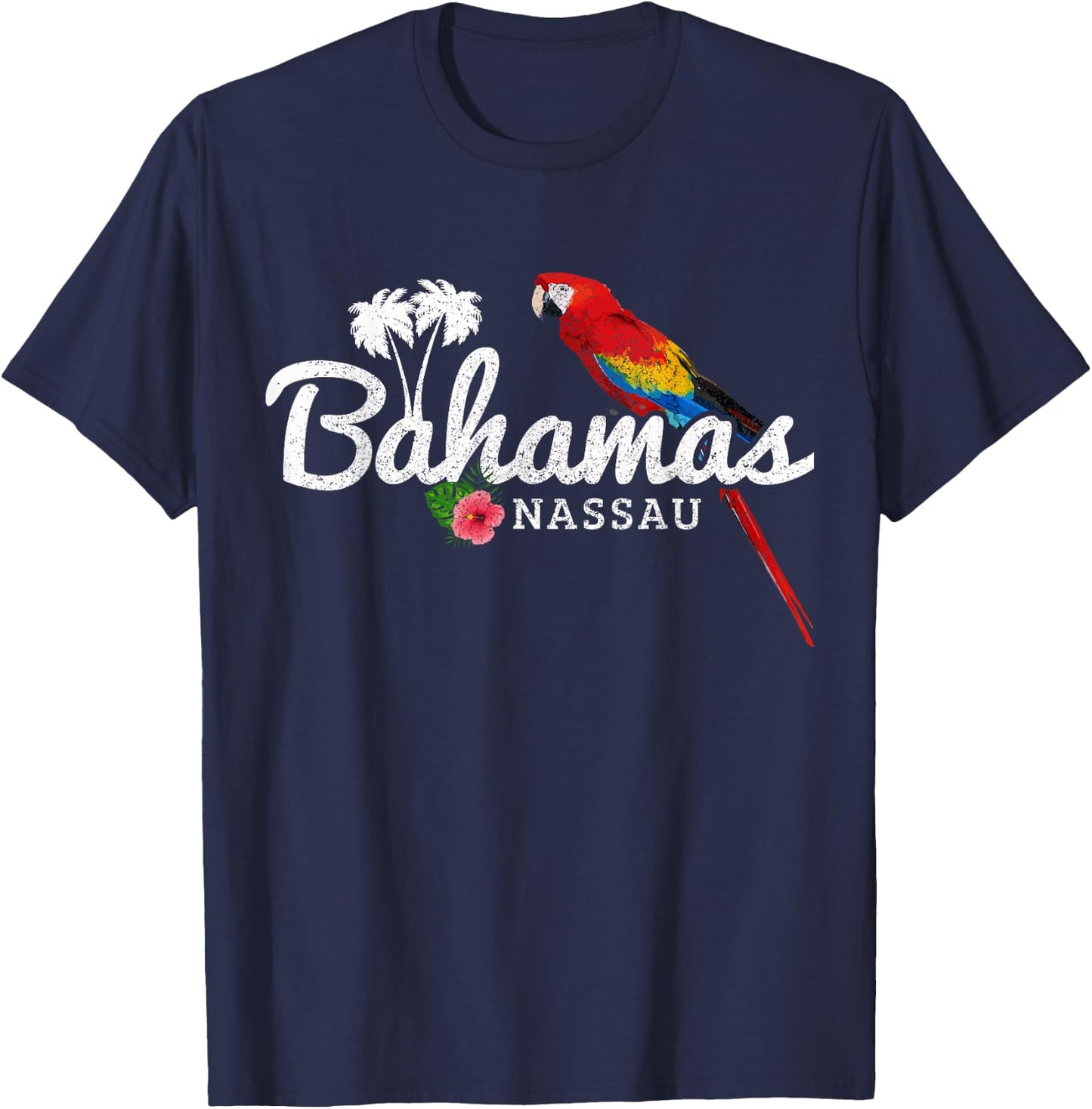 Bahamas Nassau Parrot Tropical Plants Vintage Bahamas T-Shirt - T-Shirt | Navy