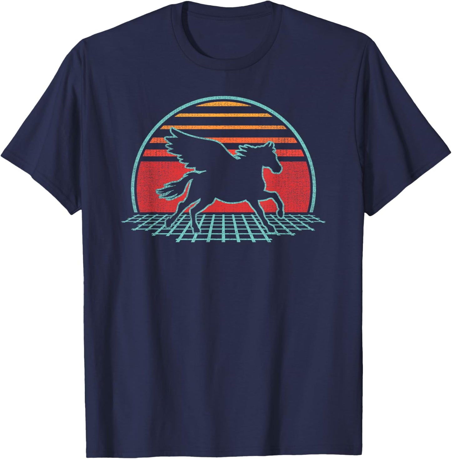 Pegasus Horse Lover Retro Vintage 80s Style Gift T-Shirt - T-Shirt | Navy