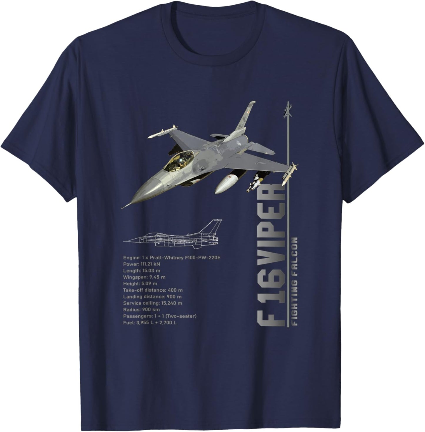 F-16 Viper Fighting Falcon Jet Fighters Spec T-Shirt - T-Shirt | Navy