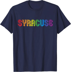 Syracuse City Gay Pride Rainbow Word Design T-Shirt - T-Shirt | Navy