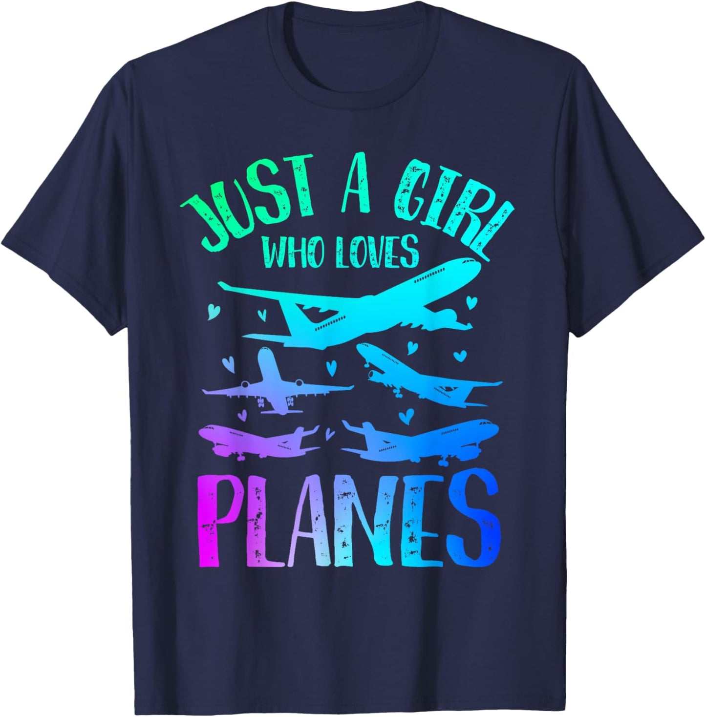 Just A Girl Who Loves Planes Women Girls Kids Plane Lovers T-Shirt - T-Shirt | Navy