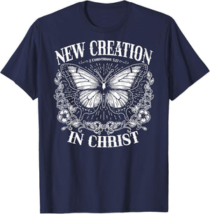New Creation In Christ, Boho Christian, Faith - On Back T-Shirt - T-Shirt | Navy
