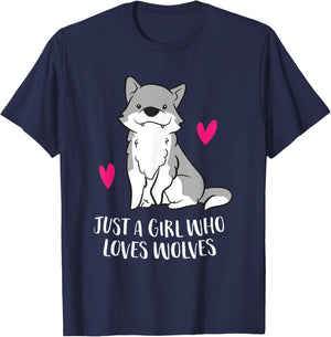 Just a Girl Who Loves Wolves T-Shirt - T-Shirt | Navy
