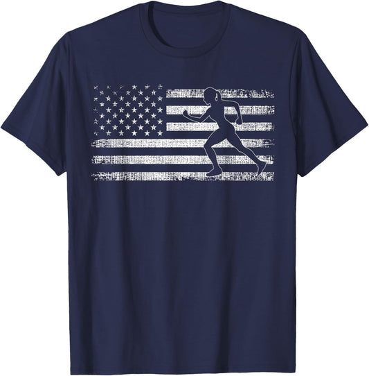 Running Patriotic American Flag Jogging Runner Women Men T-Shirt - T-Shirt | Navy