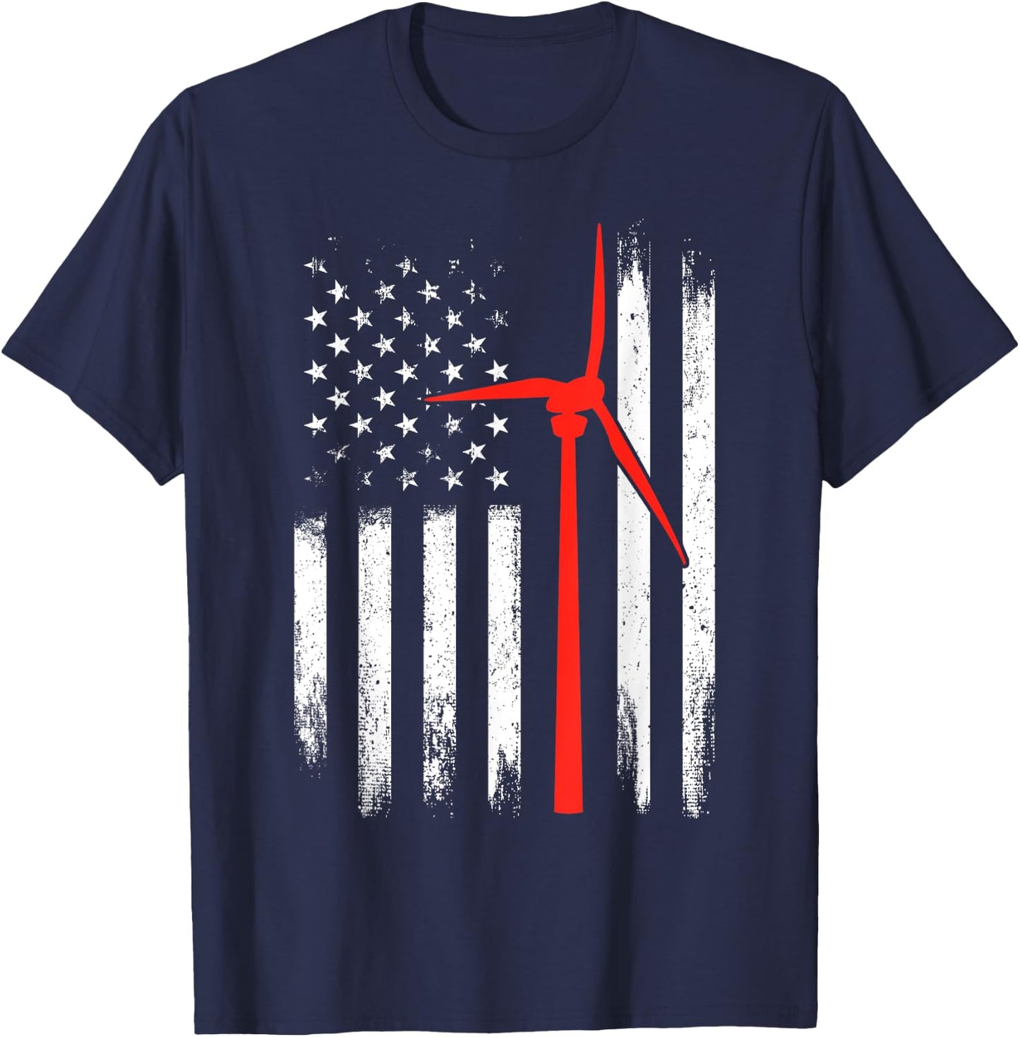 Wind Turbine Technician Shirt American Flag Gifts T-Shirt - T-Shirt | Navy