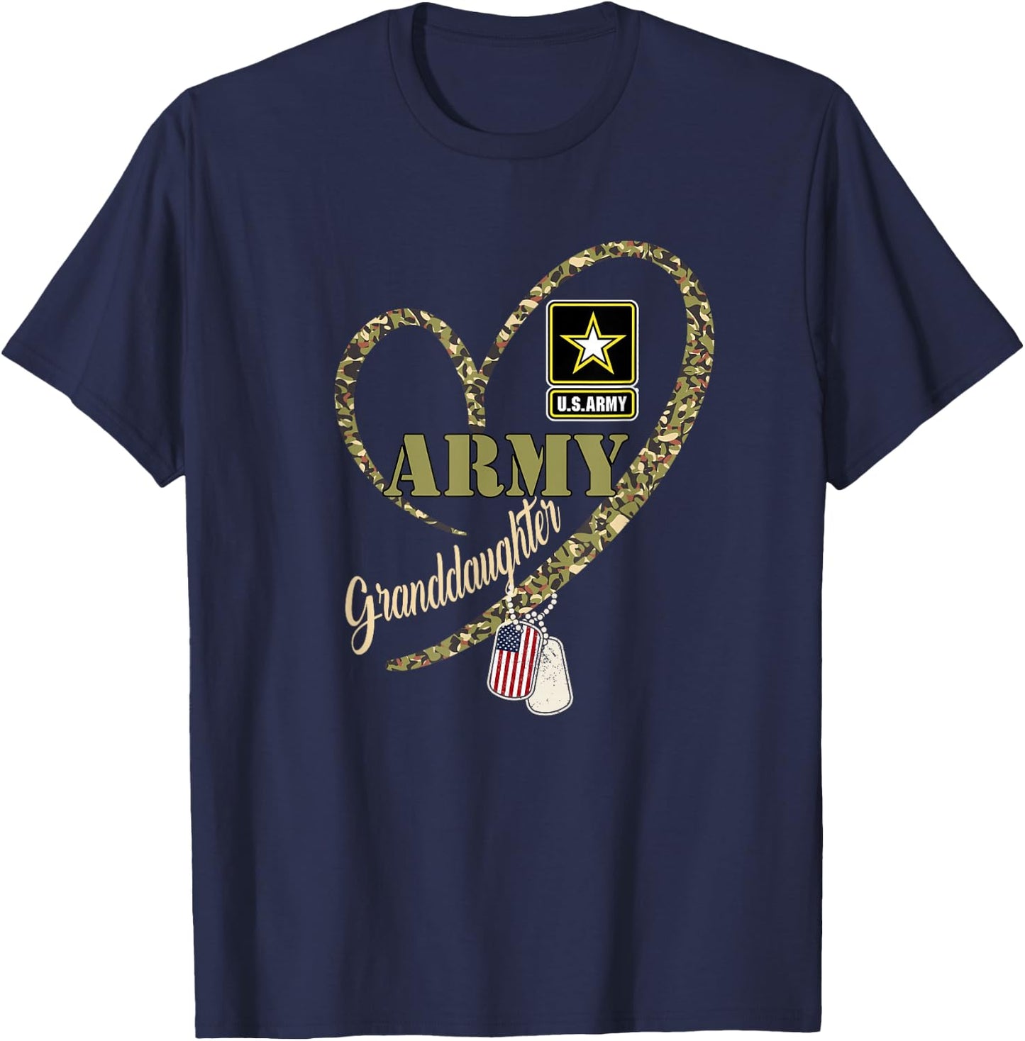 Proud Granddaughter Veteran Funny Military Heart Camouflage T-Shirt - T-Shirt | Navy