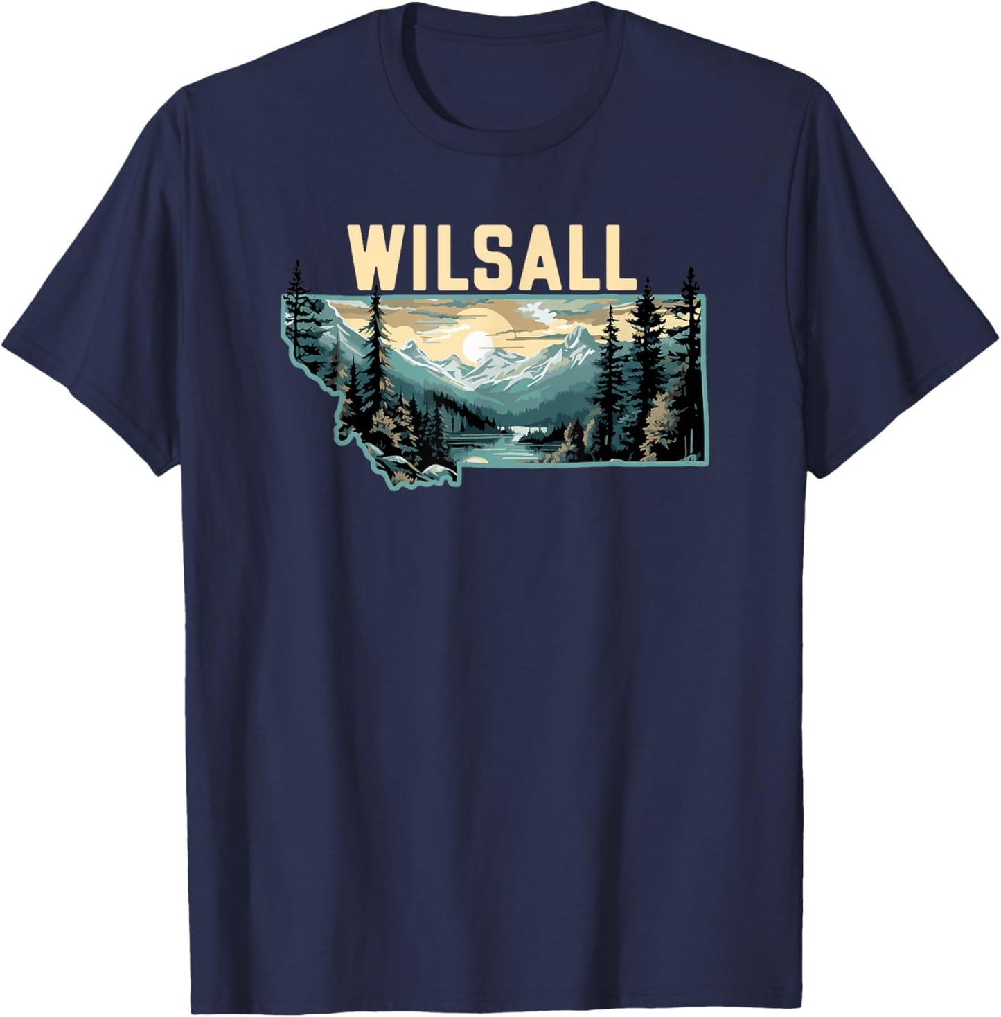 Wilsall Montana Outdoor Art Retro Hiking T-Shirt - T-Shirt | Navy