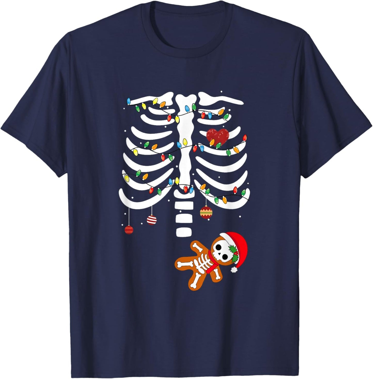 Skeleton Christmas Pregnancy Announcement Merry and Pregnant T-Shirt - T-Shirt | Navy