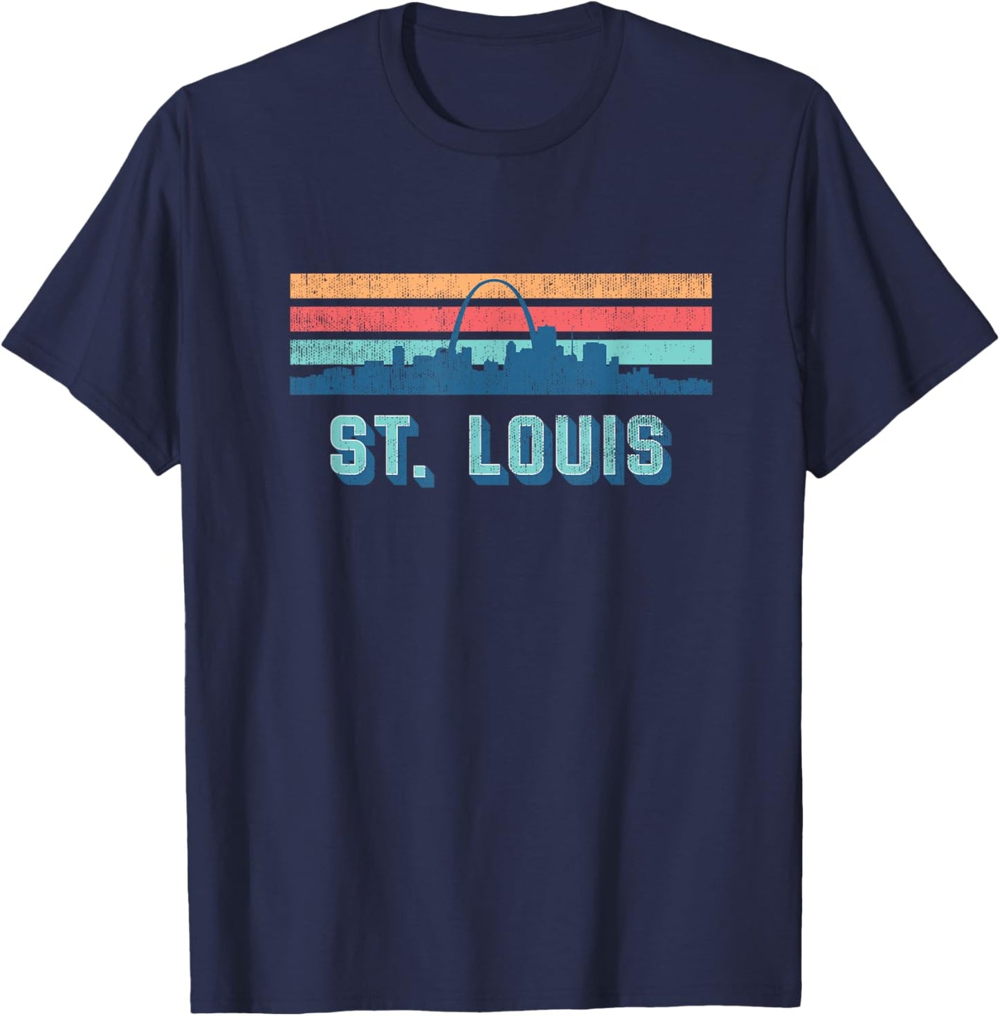 Retro STL, Retro Vintage Sunset St. Louis, Missouri STL 314 T-Shirt - T-Shirt | Navy