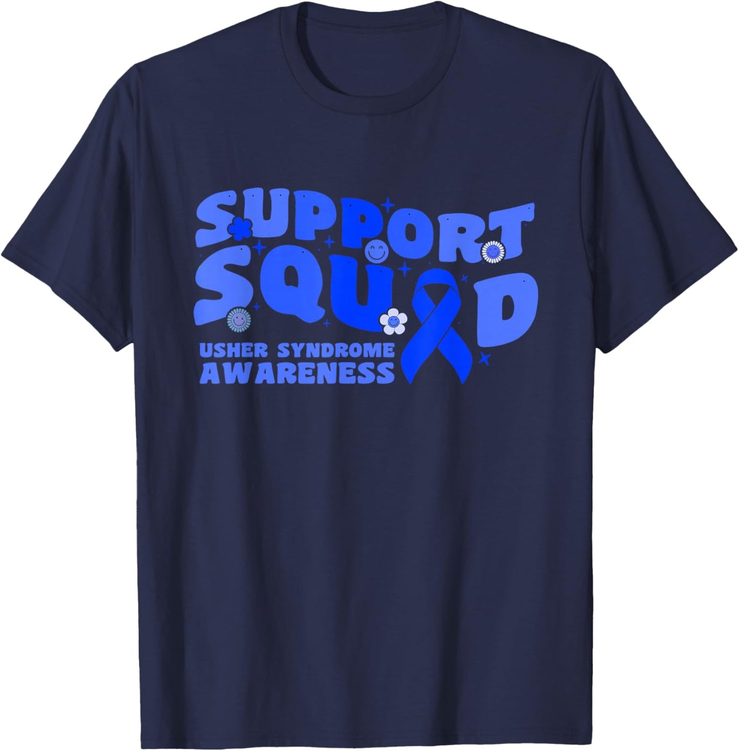 Support Squad Usher Syndrome Awareness Blue Ribbon Fighter T-Shirt - T-Shirt | Navy