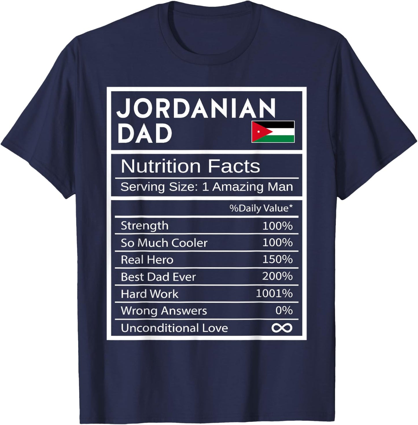 Jordanian Dad Nutrition Facts National Pride Gift Dad T-Shirt - T-Shirt | Navy