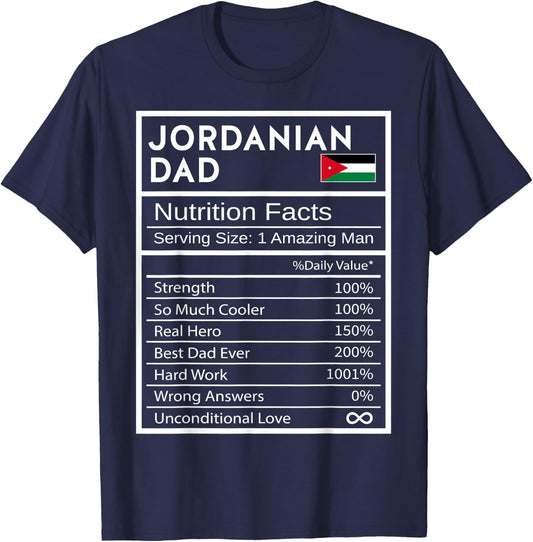 Jordanian Dad Nutrition Facts National Pride Gift Dad T-Shirt - T-Shirt | Navy