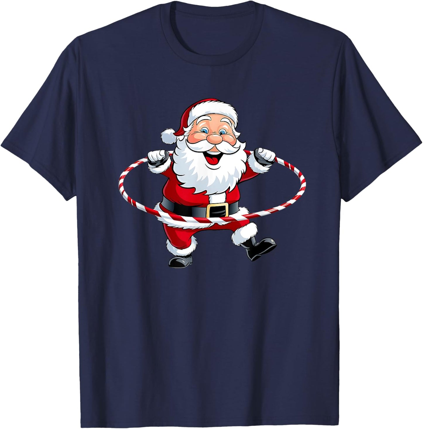 Funny Santa Claus Hula Hooping Exercise Merry Christmas Xmas T-Shirt - T-Shirt | Navy