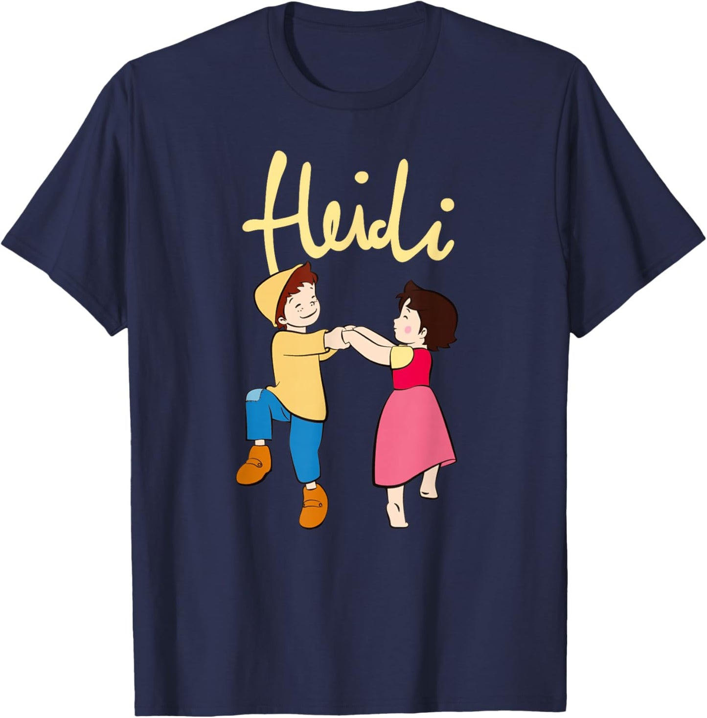 Heidi and Peter Dancing with Logo Yellow Cartoon TV Series T-Shirt - T-Shirt | Navy