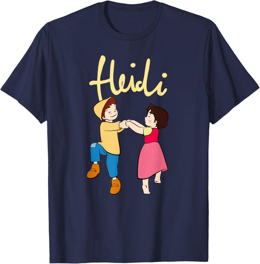 Heidi and Peter Dancing with Logo Yellow Cartoon TV Series T-Shirt - T-Shirt | Navy