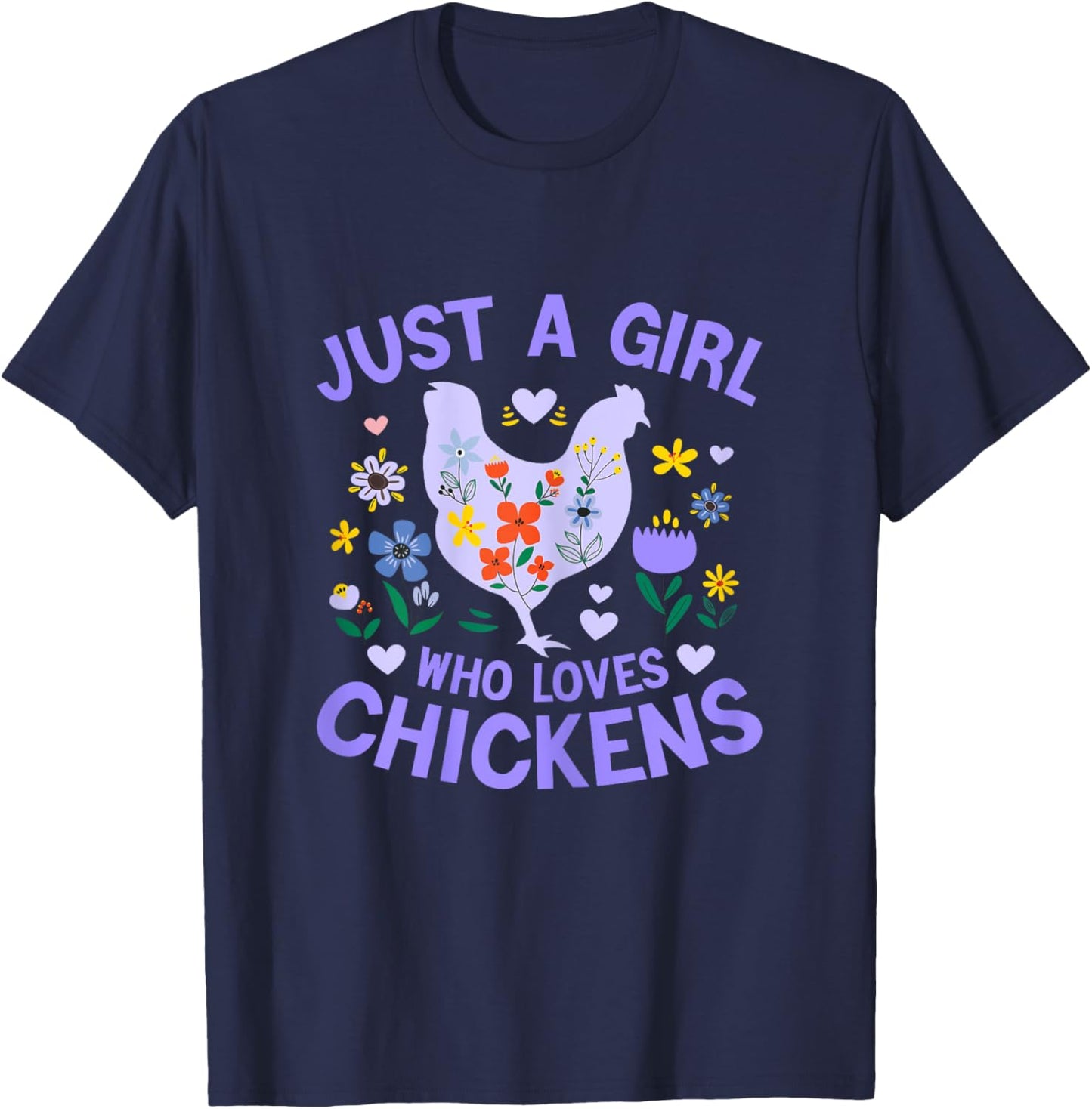 Just a Girl who Loves Chickens Shirt Cute Chicken Kids Women T-Shirt - T-Shirt | Navy