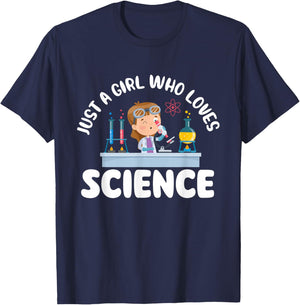 Just A Girl Who Loves Science - Biology Lover Science Fan T-Shirt - T-Shirt | Navy