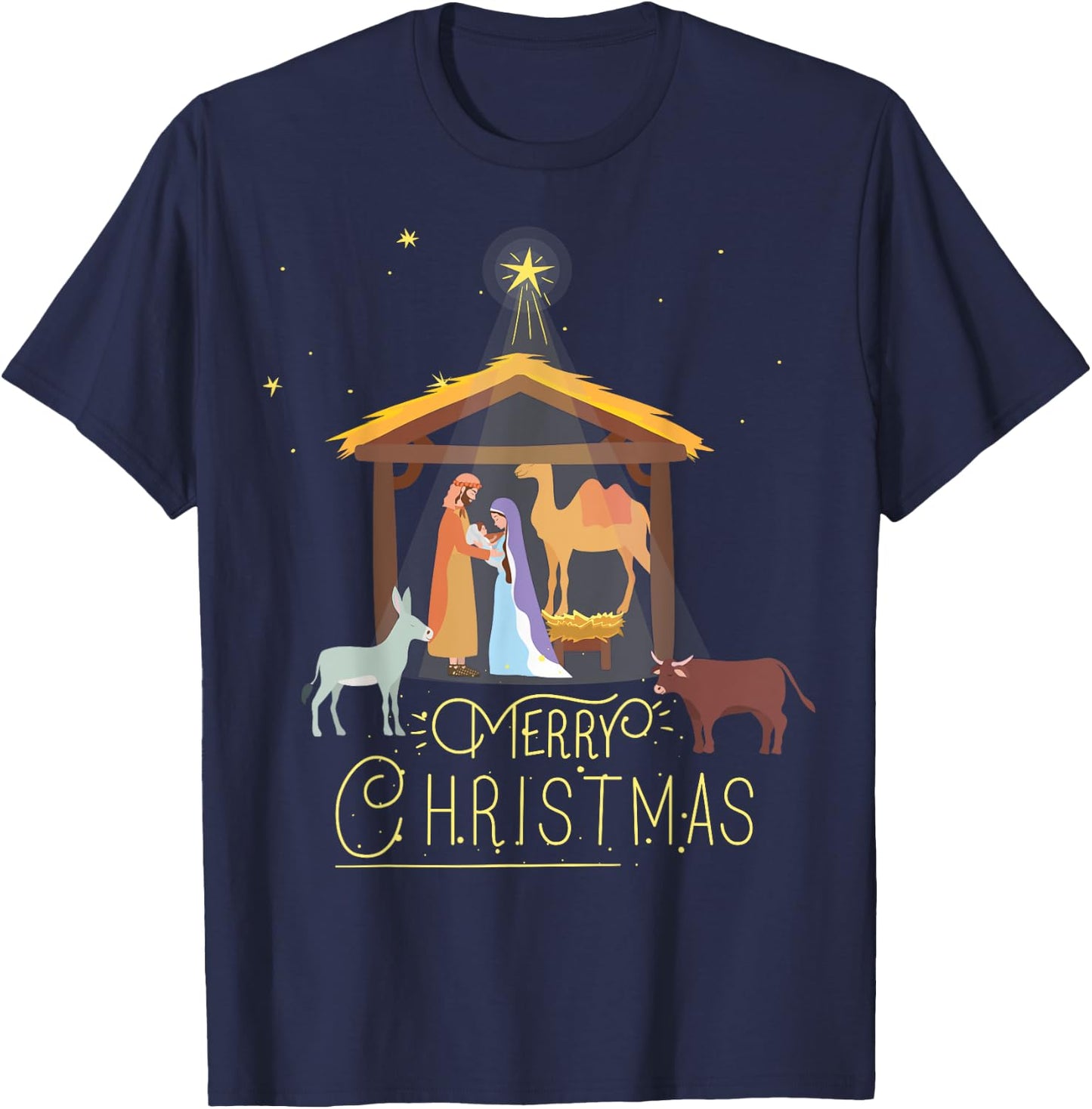 Merry Christmas - Nativity Scene North Star - Baby Jesus Short Sleeve T-Shirt - T-Shirt | Navy