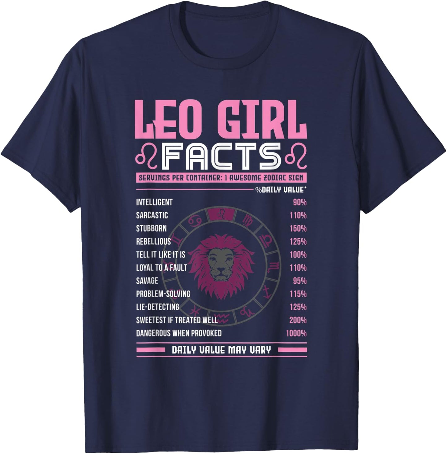 Leo Girl Zodiac Sign Facts Traits Horoscope Zodiac T-Shirt - T-Shirt | Navy