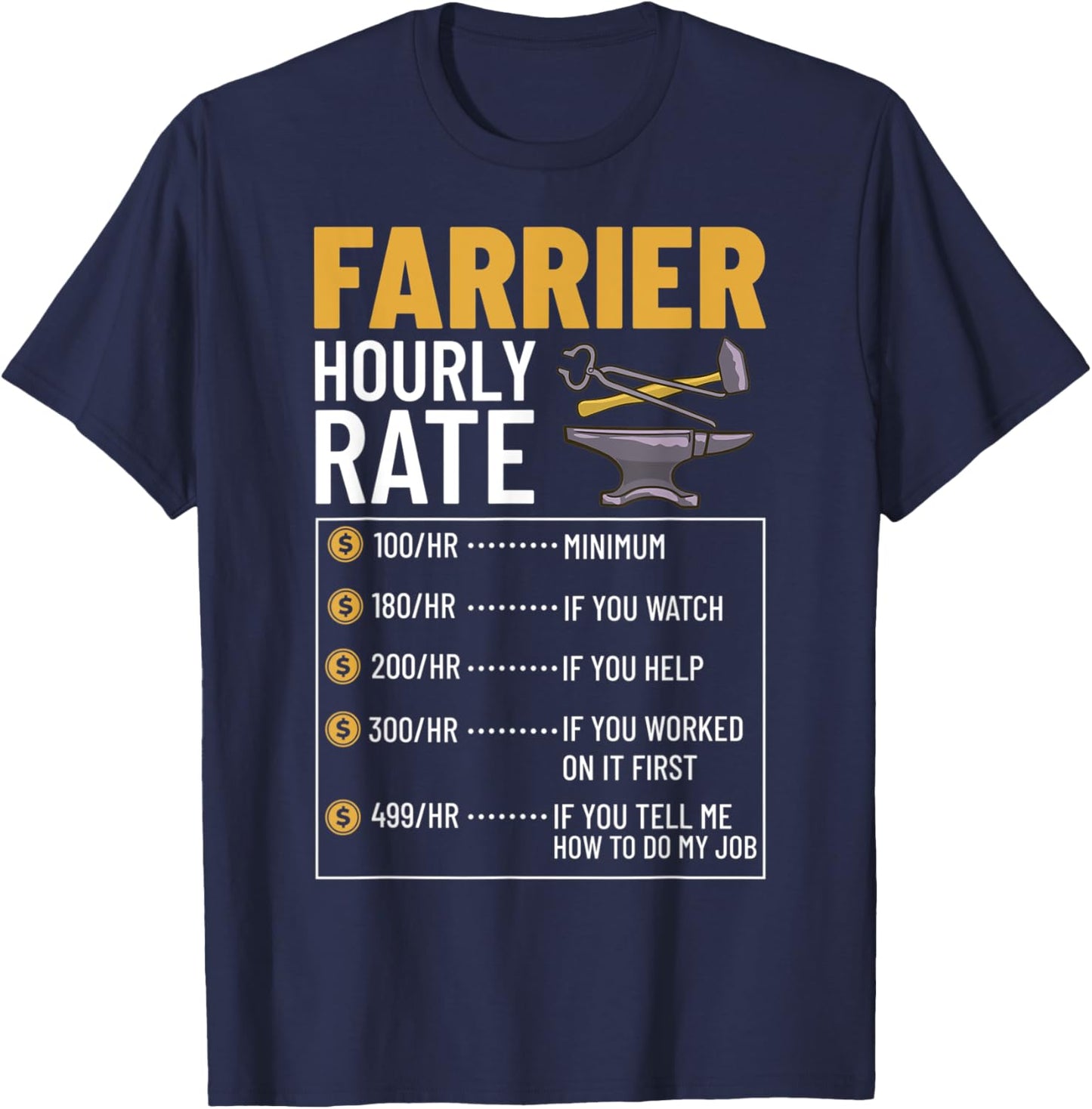 Farrier Horseshoe Hoof Tools Hammer Trimming T-Shirt - T-Shirt | Navy