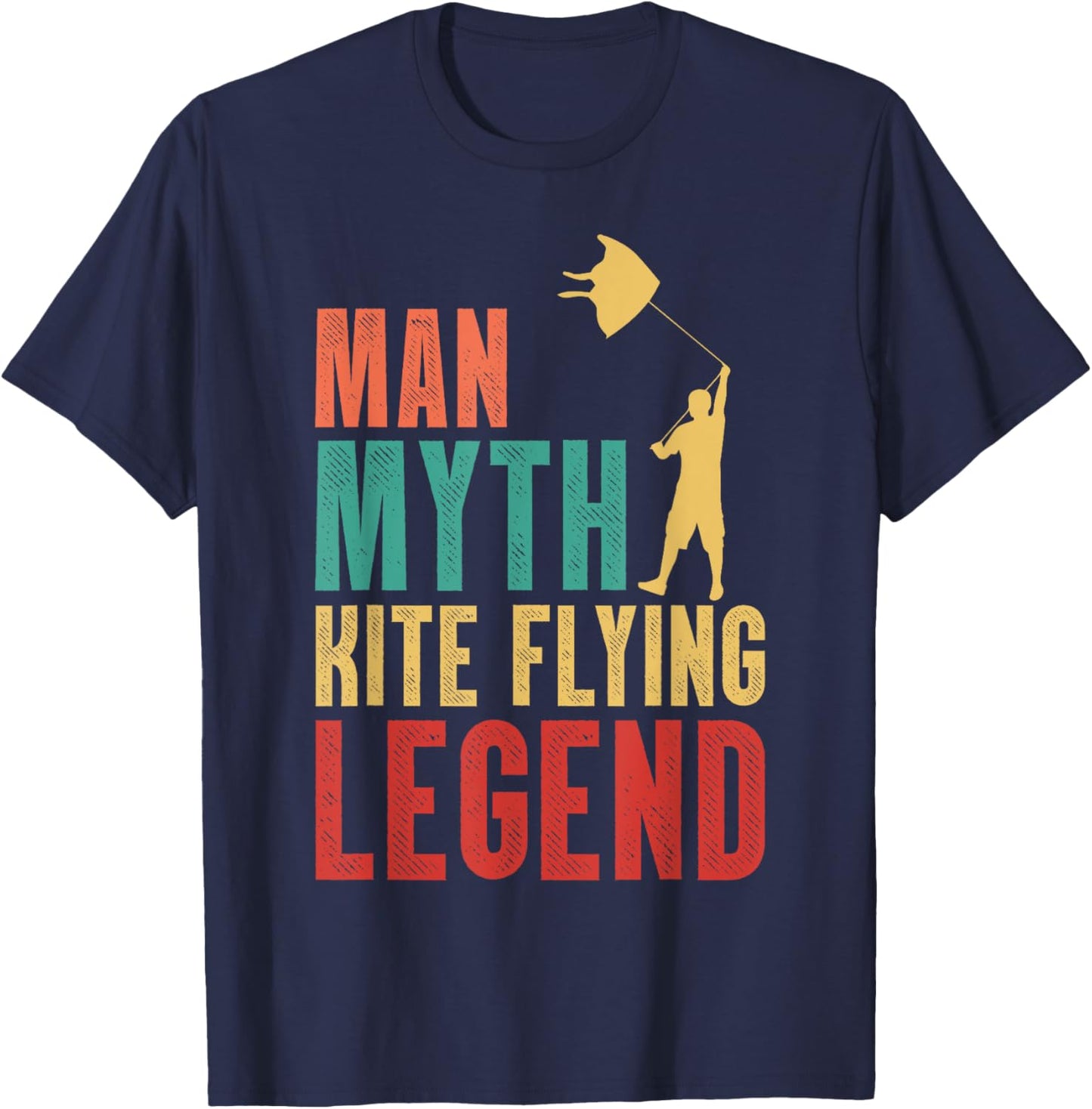 Man Myth Kite Flying Legend Kite Climbing Stunt Kite -Adults Black Short Sleeve Small T-Shirt - T-Shirt | Navy