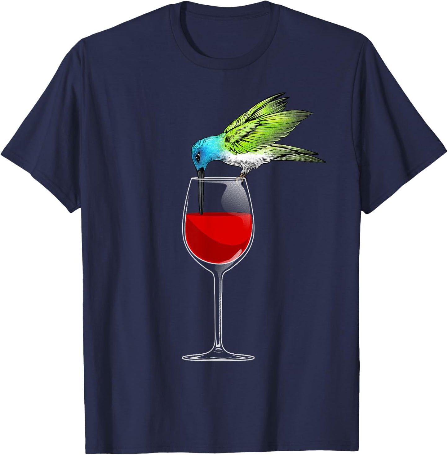 Cool Hummingbird Women Wine Glass Animal Bird Lover T-Shirt - T-Shirt | Navy