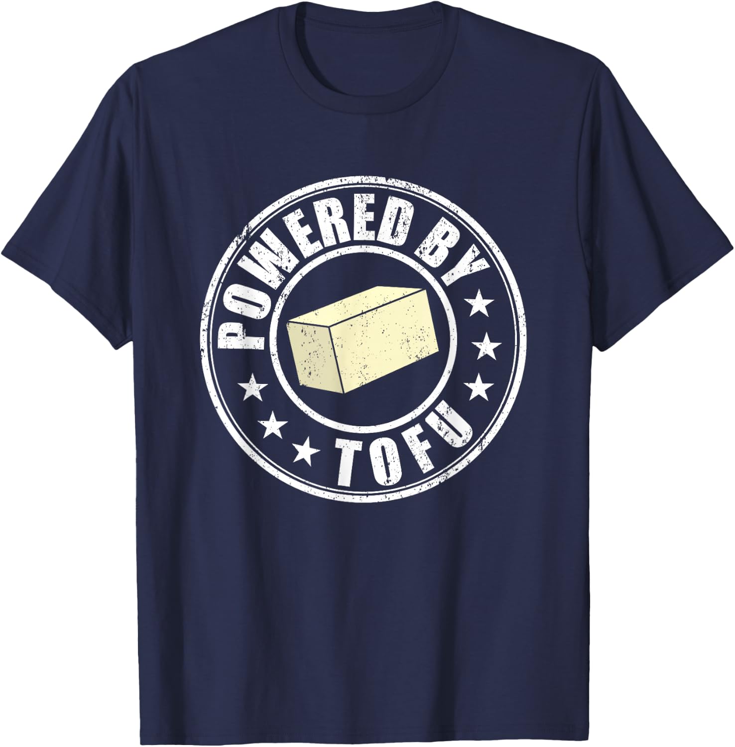 Powered By Tofu Vegan Meatless Vegetarian Funny to-fu T-Shirt - T-Shirt | Navy