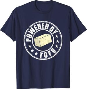 Powered By Tofu Vegan Meatless Vegetarian Funny to-fu T-Shirt - T-Shirt | Navy