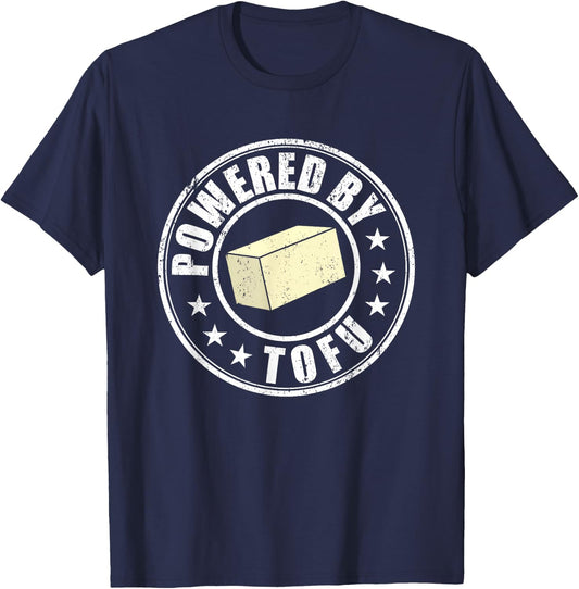 Powered By Tofu Vegan Meatless Vegetarian Funny to-fu T-Shirt - T-Shirt | Navy